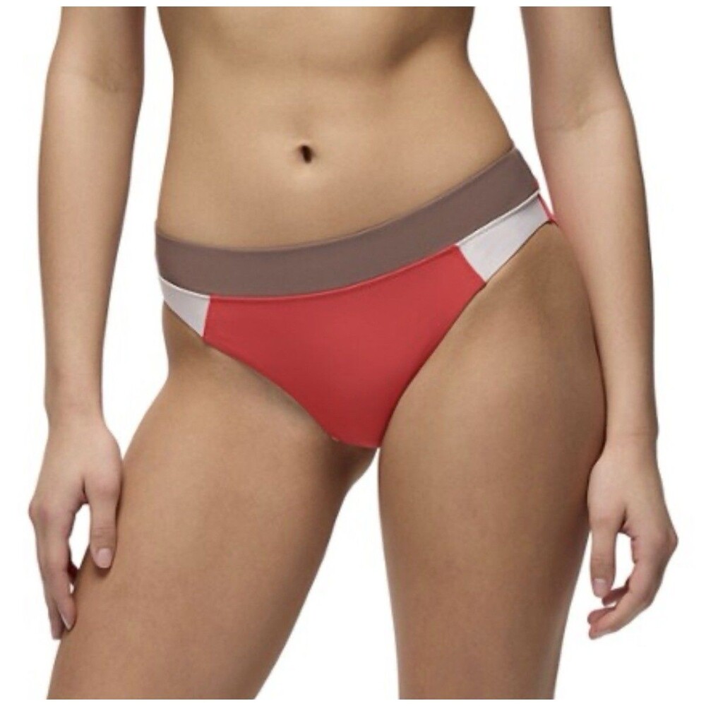prAna Medium Baja Bound Cheeky Swim Bottom Rose Fire Colorblock Womens Med NWT